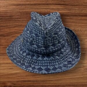 Vince Camuto‎ Woven Fedora Hat Blue Straw Summer Beach Travel Casual